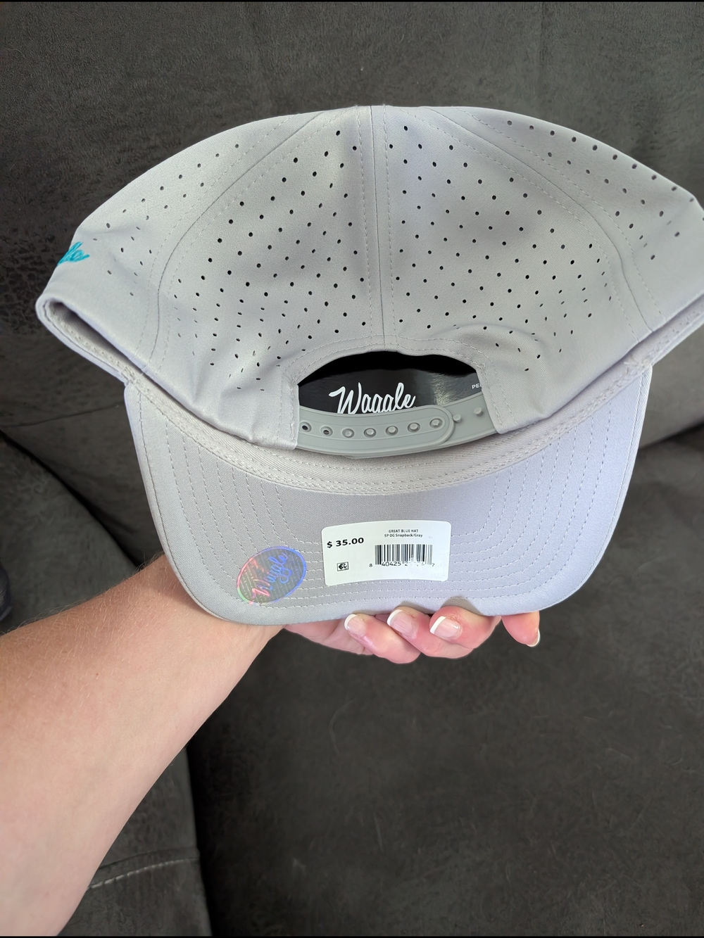 Unisex Light Gray Baseball Cap with Teal Heron Embroidery - Picture 2 of 4